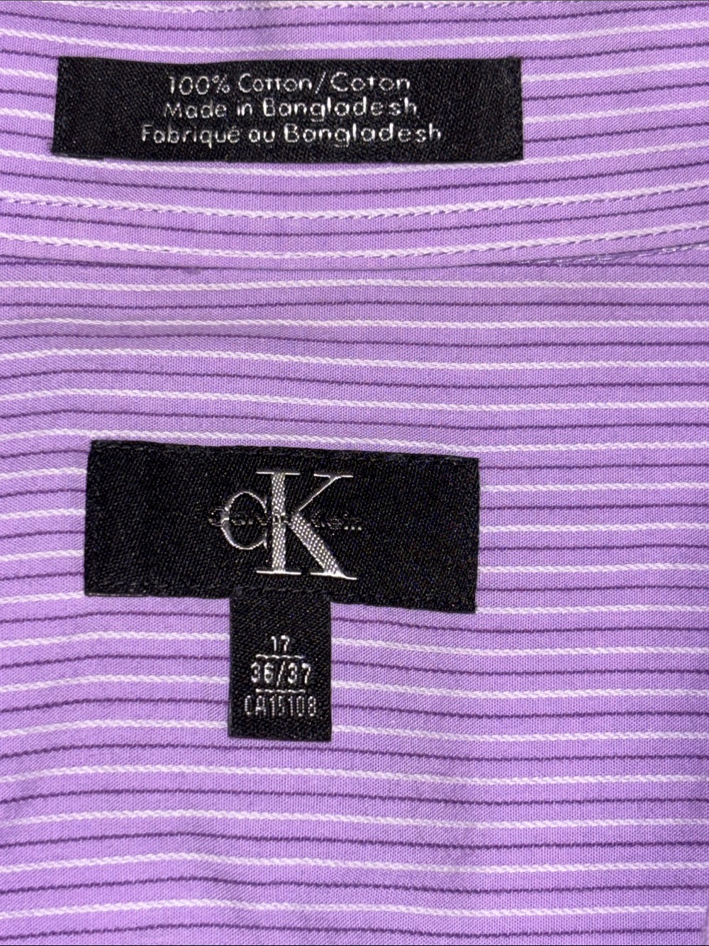 Calvin Klein Mens XL Lavender Purple Pinstripe 100% Cotton Dress Shirt 17 36/37 - Picture 2 of 3